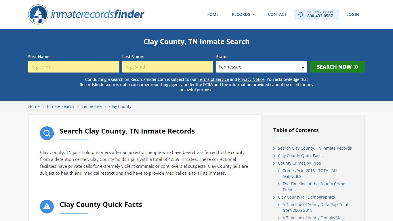 Clay County, TN Inmate Lookup & Jail Records Online